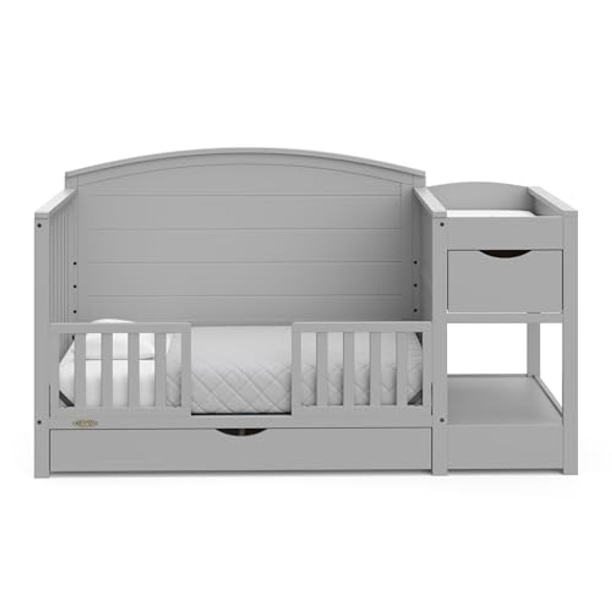 Graco Bellwood 5-in-1 Convertible Crib & Changer with Drawer (Pebble Gray) - GREENGUARD Gold Certified, Full-Size Storage Drawer, Converts to Toddler Bed