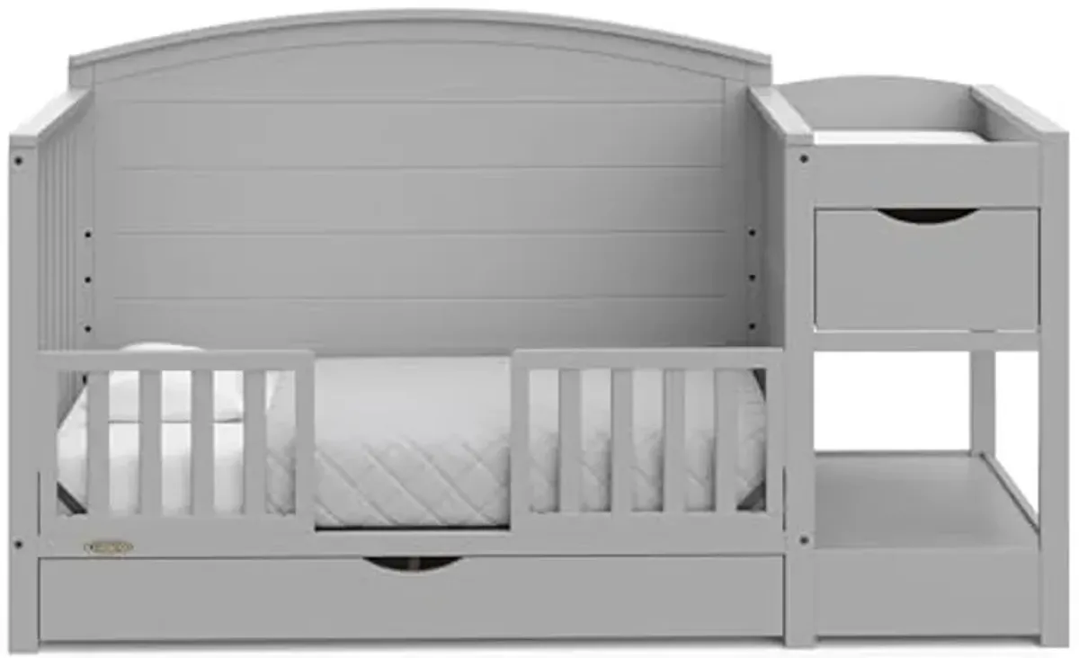 Graco Bellwood 5-in-1 Convertible Crib & Changer with Drawer (Pebble Gray) - GREENGUARD Gold Certified, Full-Size Storage Drawer, Converts to Toddler Bed