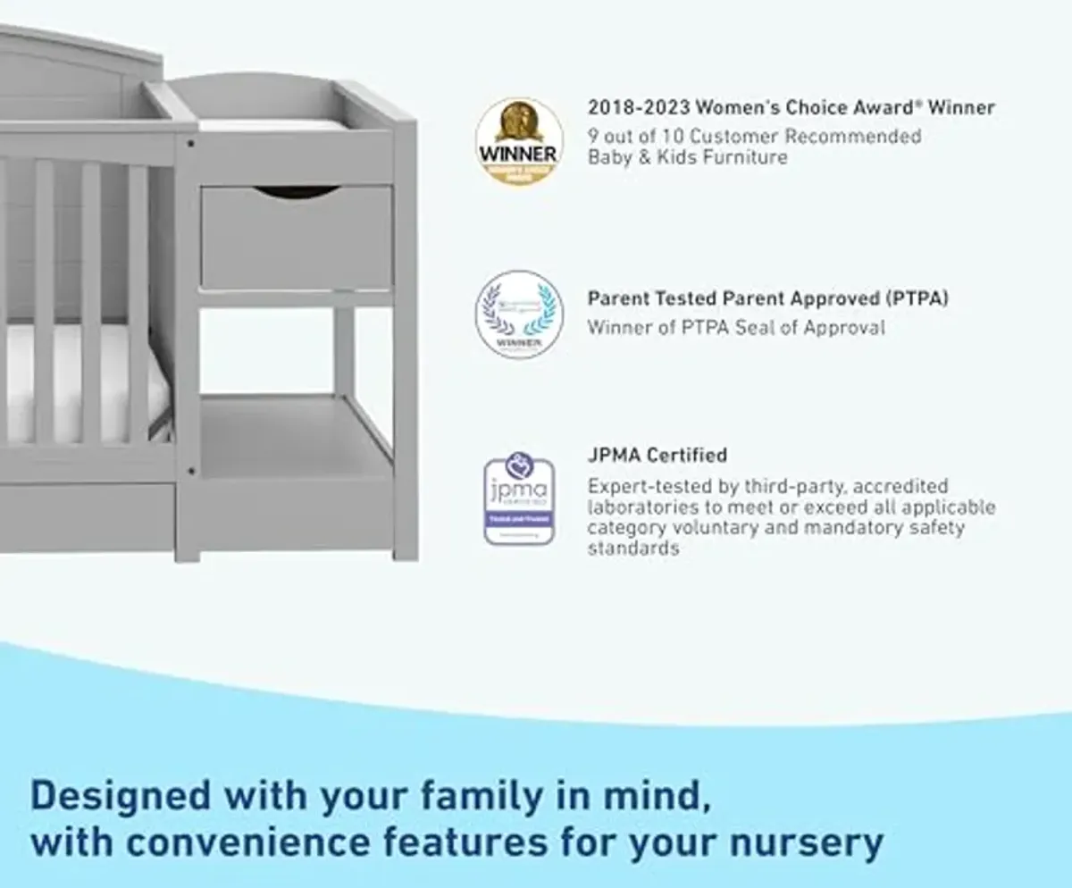 Graco Bellwood 5-in-1 Convertible Crib & Changer with Drawer (Pebble Gray) - GREENGUARD Gold Certified, Full-Size Storage Drawer, Converts to Toddler Bed