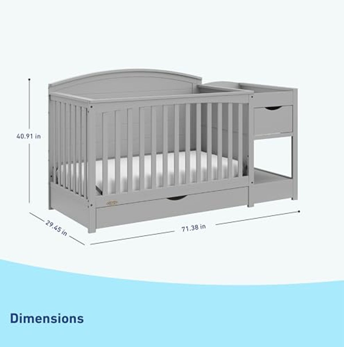 Graco Bellwood 5-in-1 Convertible Crib & Changer with Drawer (Pebble Gray) - GREENGUARD Gold Certified, Full-Size Storage Drawer, Converts to Toddler Bed