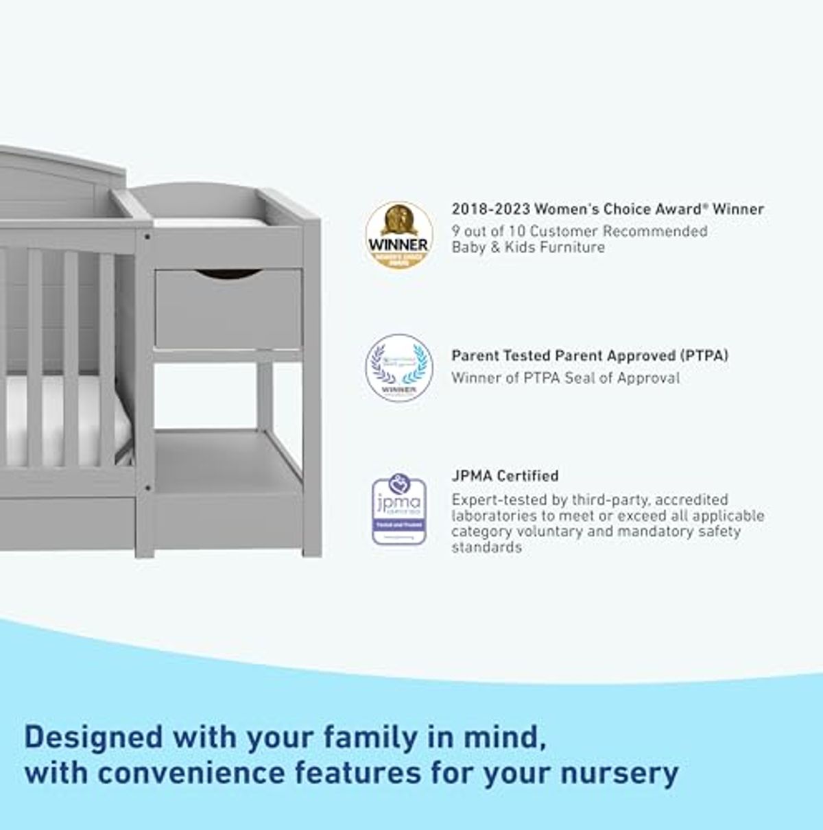 Graco Bellwood 5-in-1 Convertible Crib & Changer with Drawer (Pebble Gray) - GREENGUARD Gold Certified, Full-Size Storage Drawer, Converts to Toddler Bed