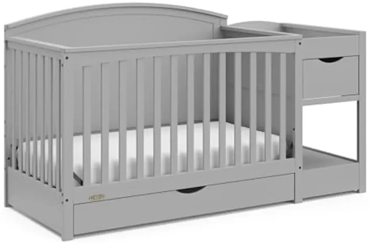 Graco Bellwood 5-in-1 Convertible Crib & Changer with Drawer (Pebble Gray) - GREENGUARD Gold Certified, Full-Size Storage Drawer, Converts to Toddler Bed