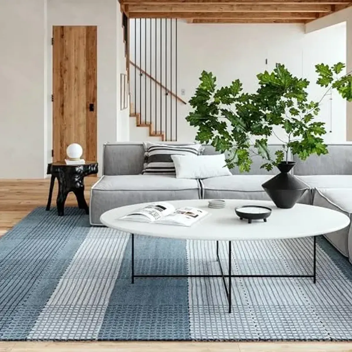 Rugs USA 7'6" x 9'6" Oregon Plaid Wool Indoor Area Rug, Farmhouse Style, High Traffic for Living Room, Bedroom, Office, Entryway, Hallway, Blue