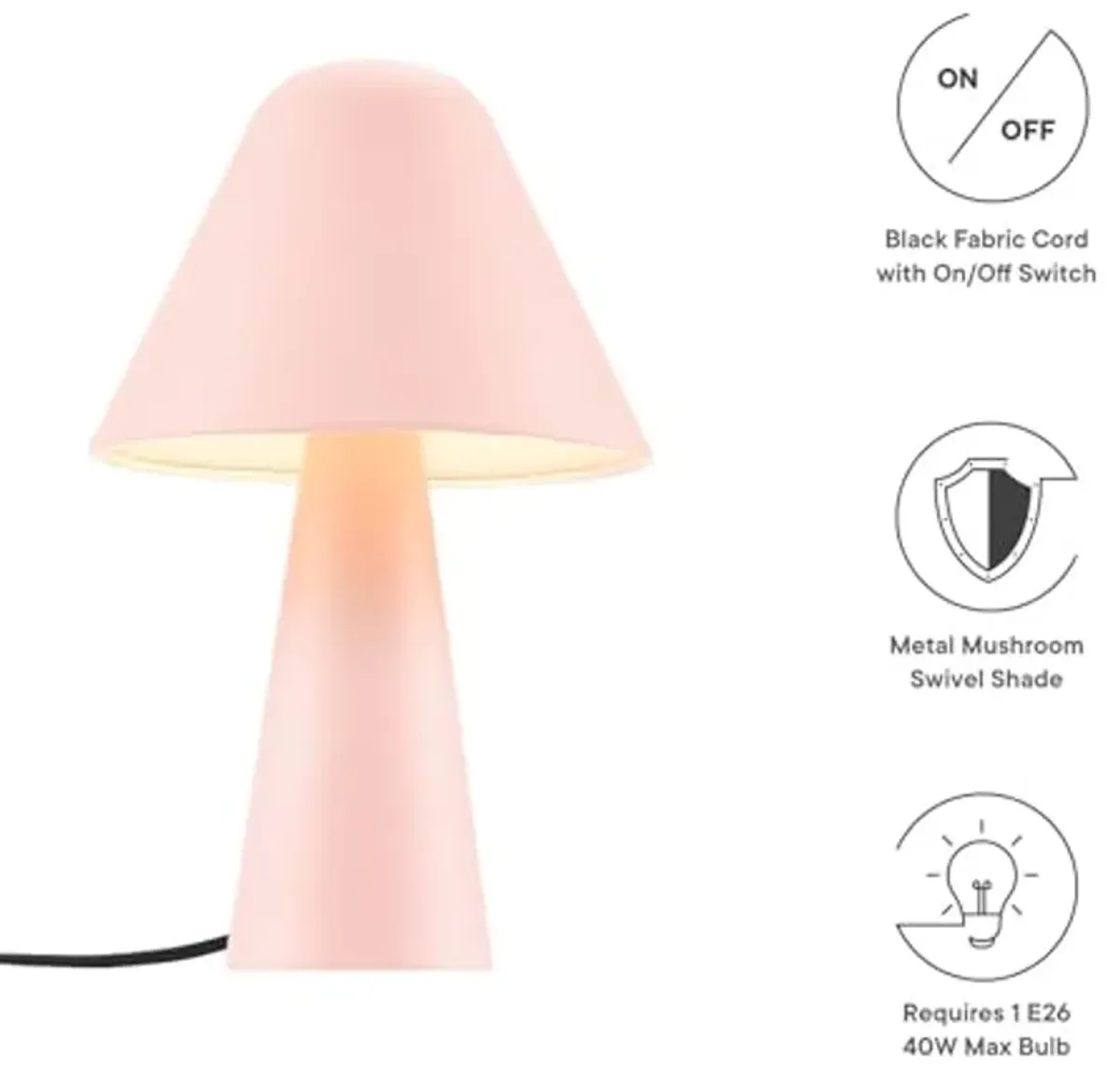 Modway EEI-6529-PNK Jovial Metal Mushroom Table Lamp, Pink