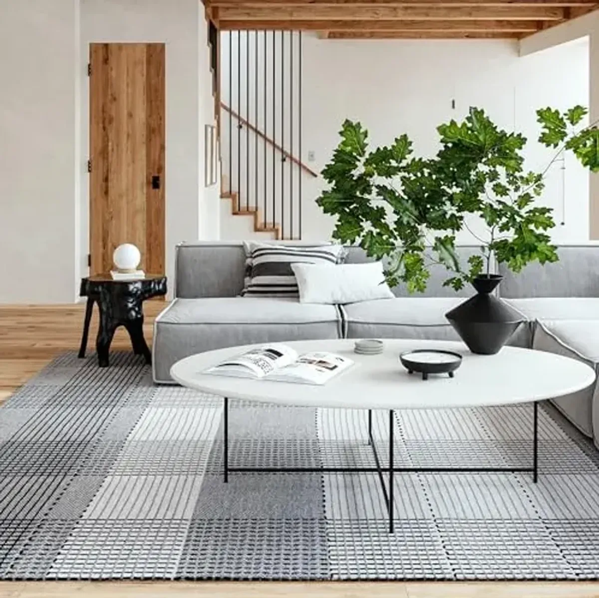 Rugs USA 4x6 Oregon Plaid Wool Indoor Area Rug, Farmhouse Style, High Traffic for Living Room, Bedroom, Office, Entryway, Hallway, Grey