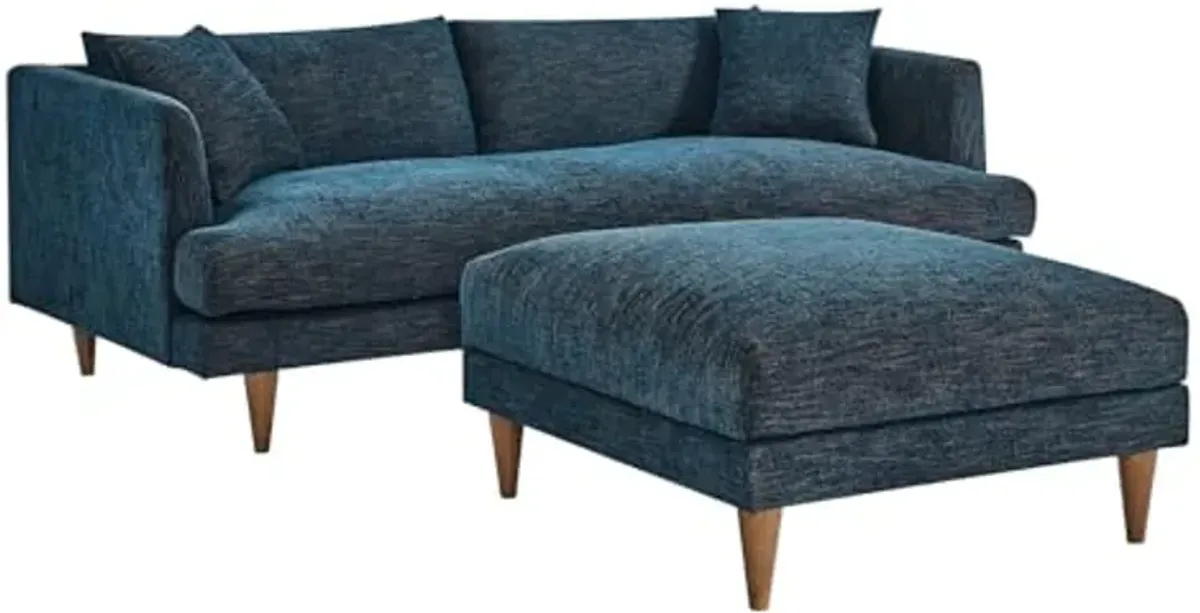 Modway EEI-6614-HEA Zoya Down Filled Overstuffed Sofa and Ottoman Set, Heathered Weave Azure