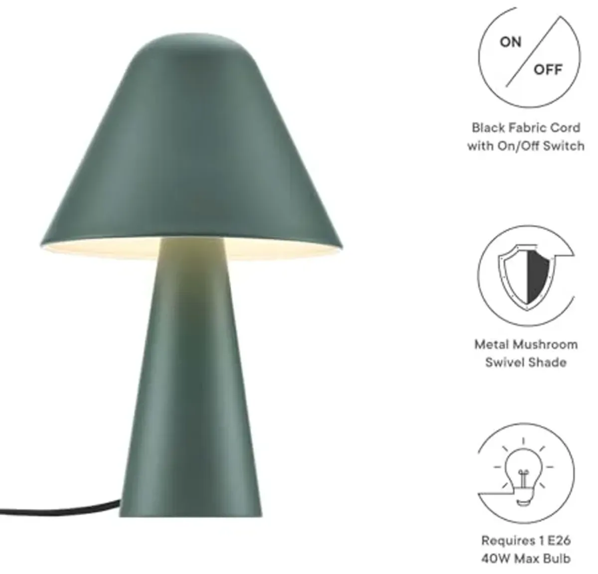 Modway EEI-6529-GRN Jovial Metal Mushroom Table Lamp, Green