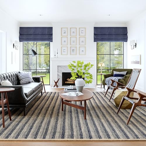 nuLOOM Rugs USA x Emily Henderson Lake Striped Jute Area Rug, 10x14, Blue