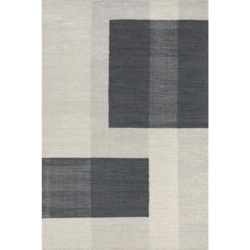 Rugs USA x Emily Henderson Blue Jay Colorblocked Wool Accent Rug, 4x6, Grey