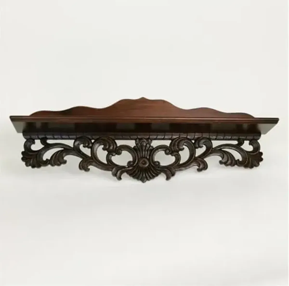 Moonbay Carved Wall Shelf with back 29Wx5Dx8.5"H Solid wood in Brown