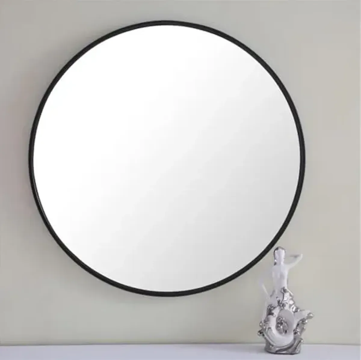 Elegant Lighting Pemberly Row 28" Round Contemporary Metal Frame Mirror in Black