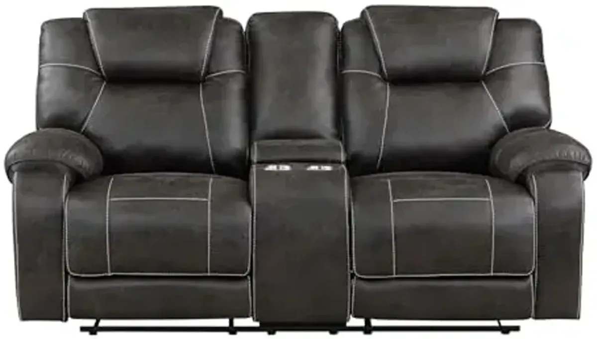 Lexicon Manual Double Reclining Loveseat, Polished Microfiber Manual Wall Hugger Loveseat Recliner for Living Room, Center Storage Console/Cup Holders/Pillow Top Arm, Easy Assembly, Chocolate