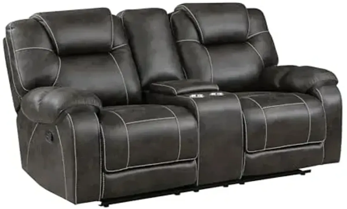 Lexicon Manual Double Reclining Loveseat, Polished Microfiber Manual Wall Hugger Loveseat Recliner for Living Room, Center Storage Console/Cup Holders/Pillow Top Arm, Easy Assembly, Chocolate
