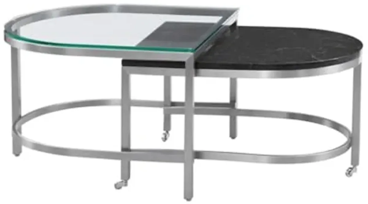 Bassett Mirror Company Hensley Bunching Cocktail Table in Metal and Black Marble