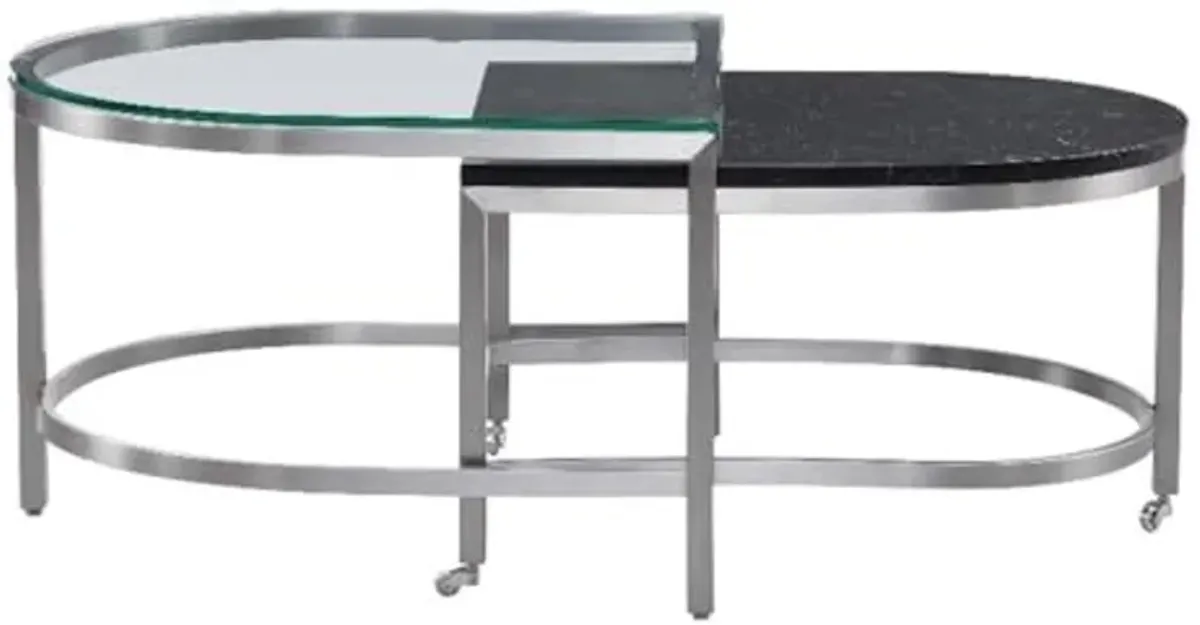 Bassett Mirror Company Hensley Bunching Cocktail Table in Metal and Black Marble