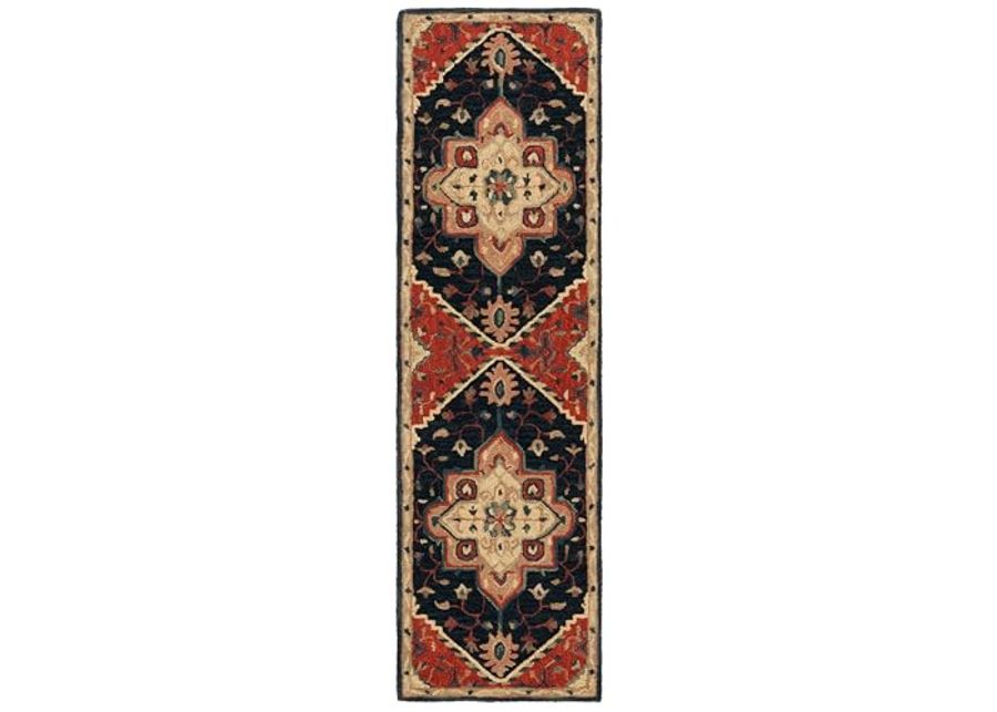 SAFAVIEH Heritage Collection Runner Rug - 2'3" x 8', Blue & Red, Geometric Design, Ideal for High Traffic Areas in Entryway, Kitchen & Bathroom (HG929N-28)