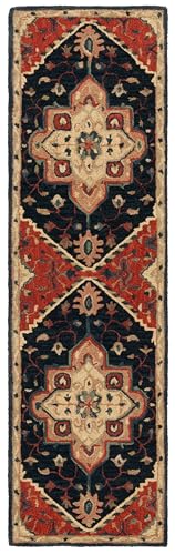 SAFAVIEH Heritage Collection Runner Rug - 2'3" x 8', Blue & Red, Geometric Design, Ideal for High Traffic Areas in Entryway, Kitchen & Bathroom (HG929N-28)