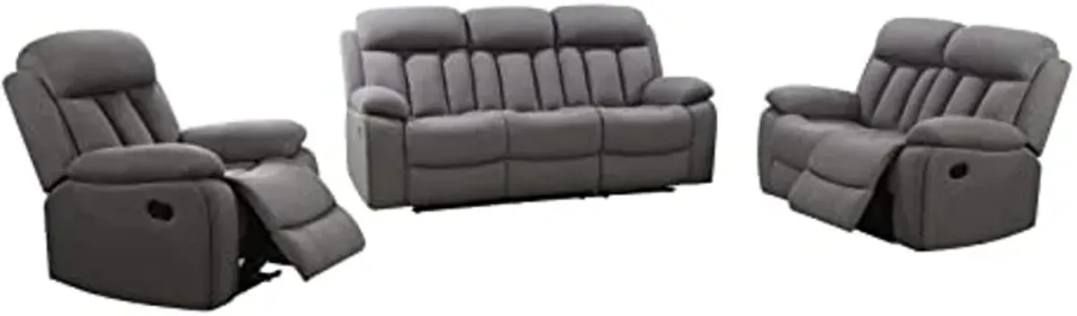 Abbyson Living Fletcher Stain-Resistant Fabric Reclining 3pc Sofa Set, Gray