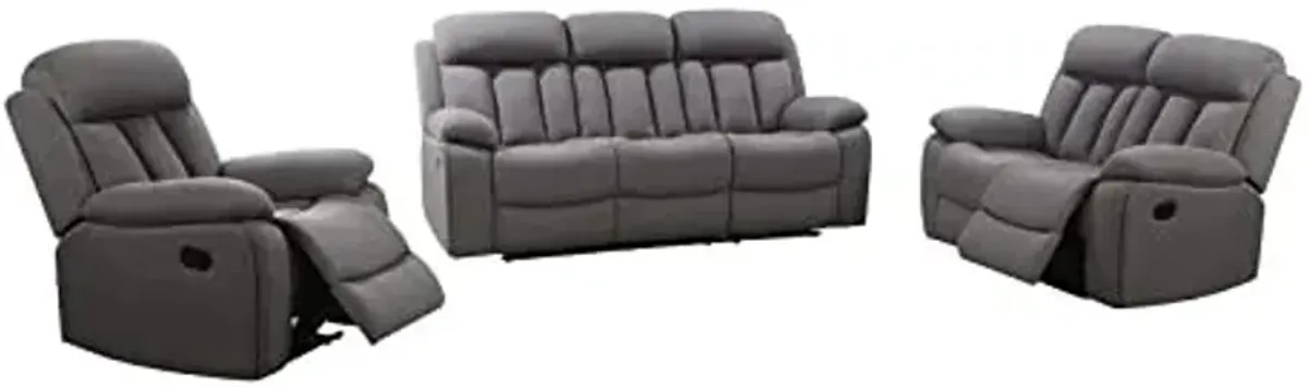 Abbyson Living Fletcher Stain-Resistant Fabric Reclining 3pc Sofa Set, Gray