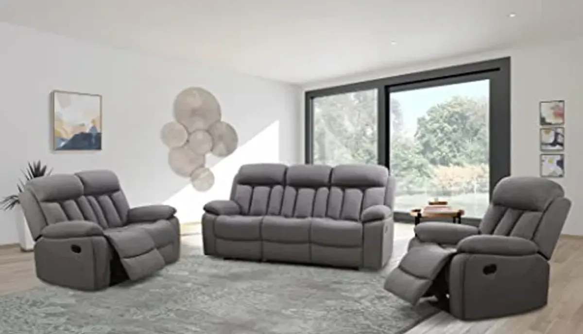 Abbyson Living Fletcher Stain-Resistant Fabric Reclining 3pc Sofa Set, Gray