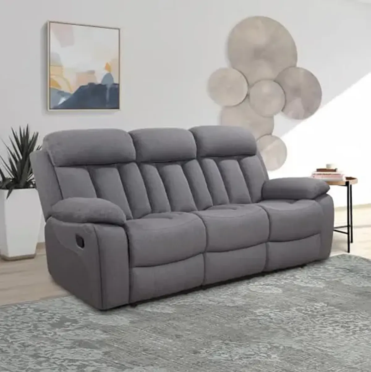 Abbyson Living Fletcher Stain-Resistant Fabric Reclining 2pc Sofa and Chair, Gray Living Room Set