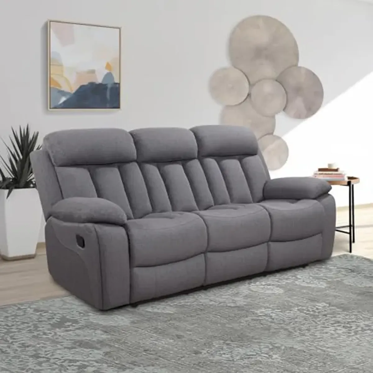 Abbyson Living Fletcher Stain-Resistant Fabric Reclining 2pc Sofa and Chair, Gray Living Room Set