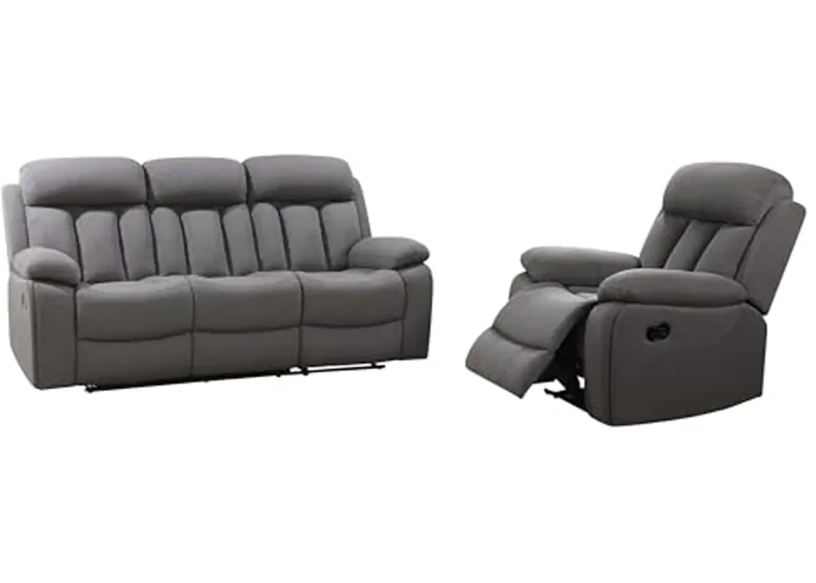 Abbyson Living Fletcher Stain-Resistant Fabric Reclining 2pc Sofa and Chair, Gray Living Room Set