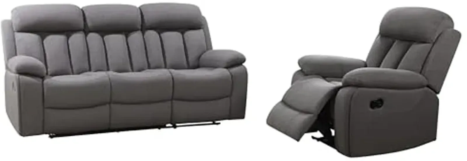 Abbyson Living Fletcher Stain-Resistant Fabric Reclining 2pc Sofa and Chair, Gray Living Room Set