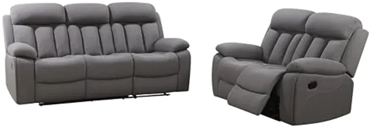 Abbyson Living Fletcher Stain-Resistant Fabric Reclining 2pc Sofa and Loveseat Set, Gray