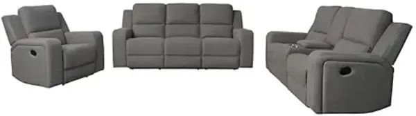 Margaret 3PC Fabric Manual Reclining Sofa Collection, Charcoal