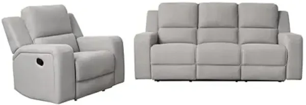 Abbyson Living Margaret 2PC Fabric Manual Reclining Sofa and Recliner, Gray