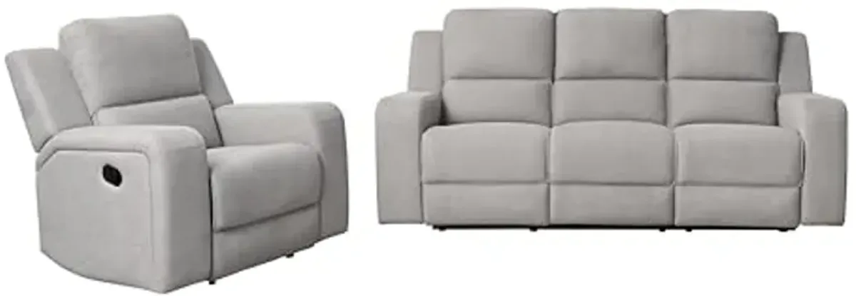 Abbyson Living Margaret 2PC Fabric Manual Reclining Sofa and Recliner, Gray