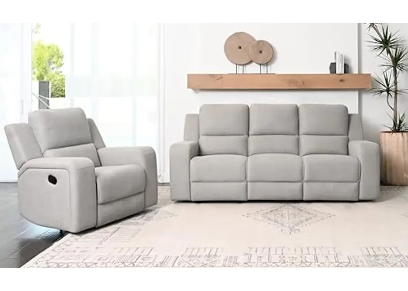 Abbyson Living Margaret 2PC Fabric Manual Reclining Sofa and Recliner, Gray