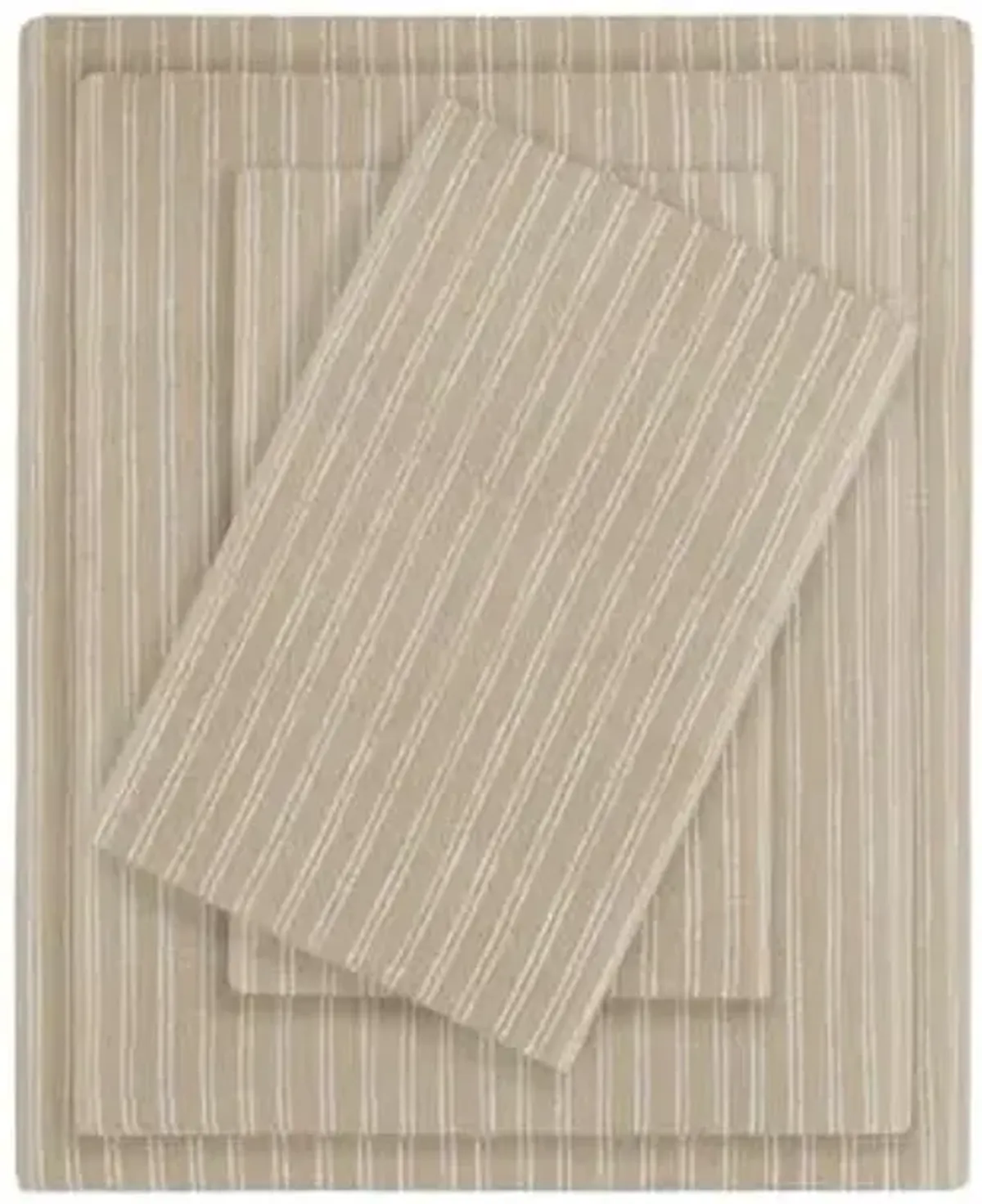 Beautyrest Cotton Sheet Set Cozy Print 100% Cotton Flannel Sheets Warm & Fuzzy Bedding Set, Oversized Sheets, Deep Pocket Fits Up to 16" Mattress Queen Bed Sheets Queen Beige/White Stripes 4 Piece