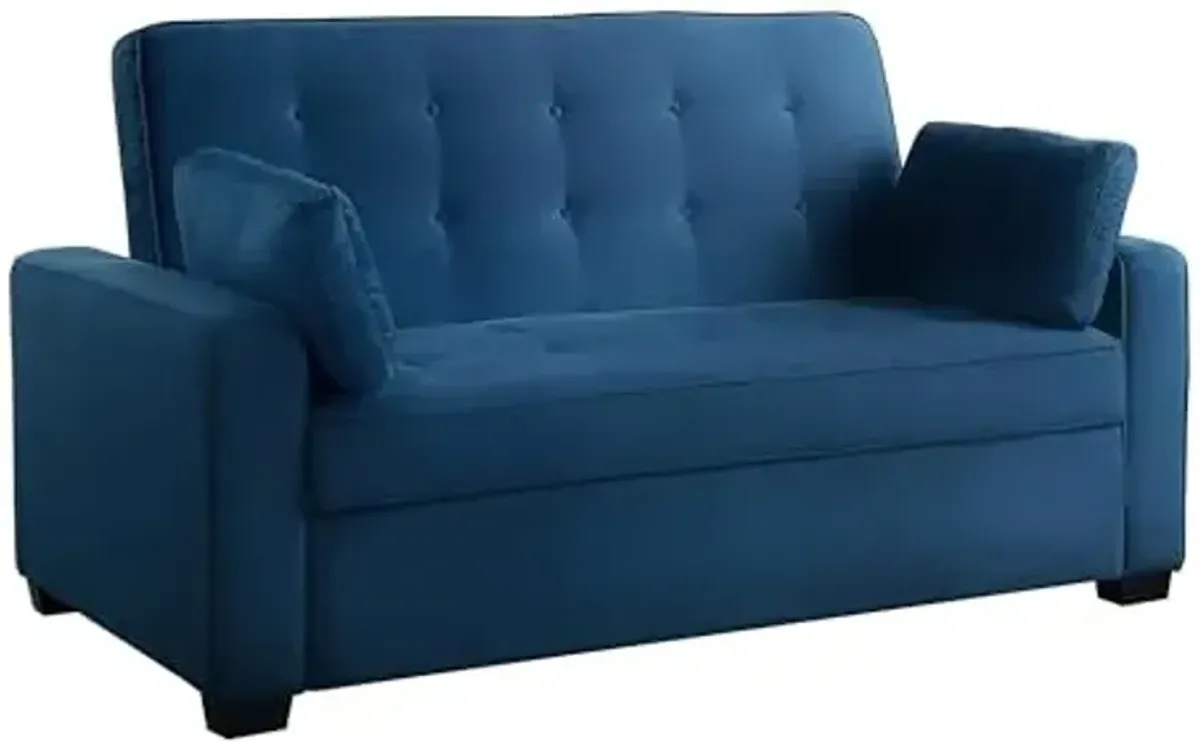 Serta Ainsley 72.6" Convertible Sleeper Sofa, Queen Size, Dreamcoil Comfort, Soft Velvet Fabric, Navy