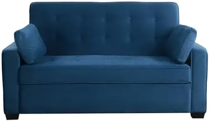 Serta Ainsley 72.6" Convertible Sleeper Sofa, Queen Size, Dreamcoil Comfort, Soft Velvet Fabric, Navy
