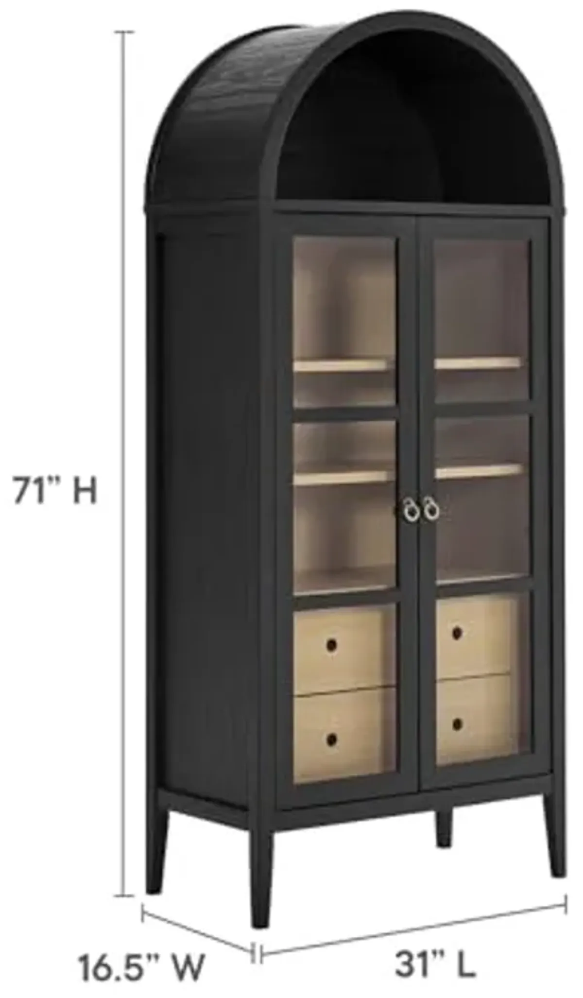 Modway EEI-6639-BLK-OAK Nolan Tall Arched Storage Display Cabinet, Black Oak