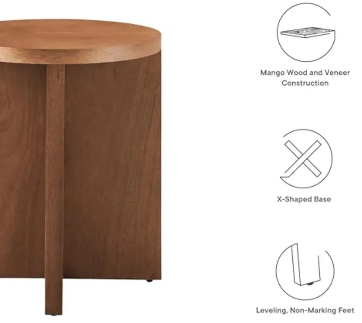 Modway Silas Round Wood Side Sofa End Table for Living Room in Walnut