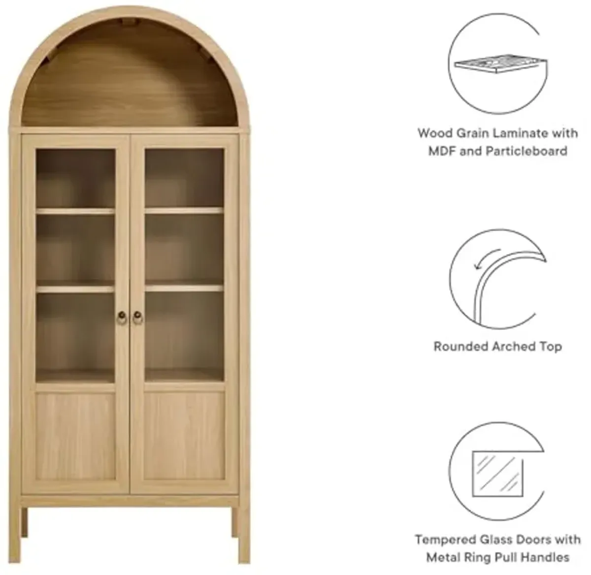 Modway EEI-6638-OAK Tessa Tall Arched Storage Display Cabinet, Oak