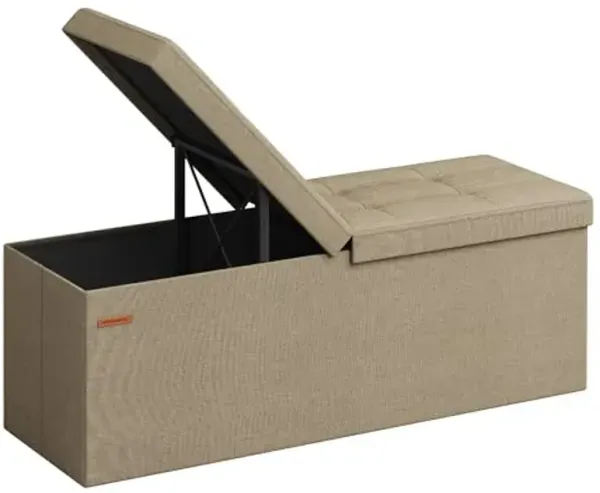 SONGMICS Mazie Collection - 43 Inches Storage Ottoman, Foldable Storage Bench with Flipping Lid, 660 lb Load Capacity, for Entryway, Living Room, Bedroom, Camel Brown ULSF076K01