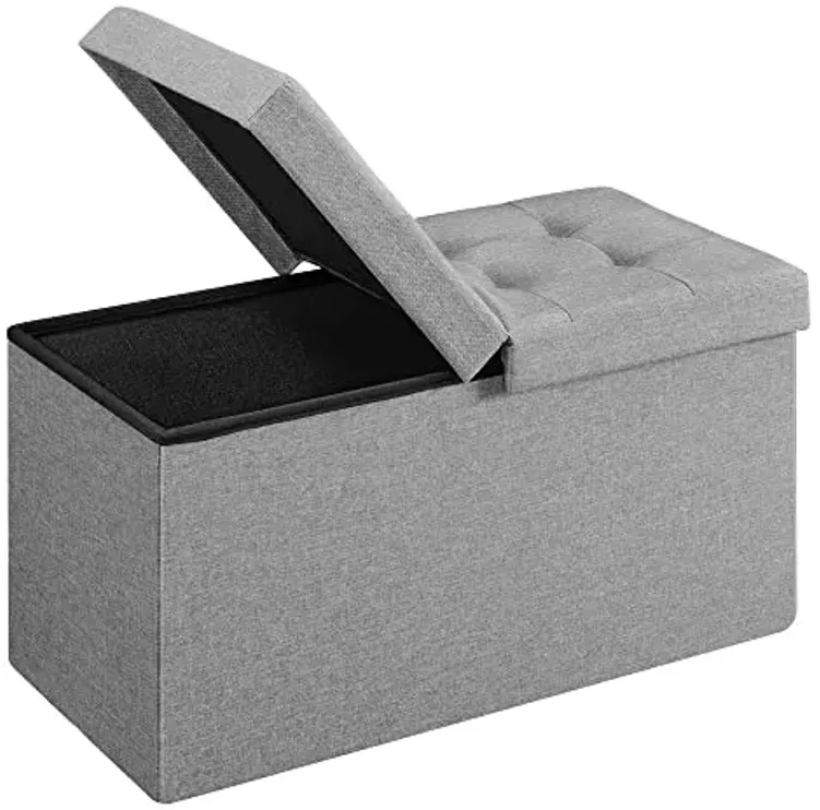 SONGMICS Mazie Collection - 30 Inches Storage Ottoman, Foldable Storage Bench with Flipping Lid, 660 lb Load Capacity, for Entryway, Living Room, Bedroom, Light Gray ULSF41G