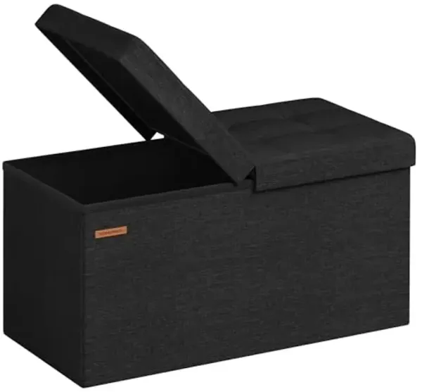 SONGMICS Mazie Collection - 30 Inches Storage Ottoman, Foldable Storage Bench with Flipping Lid, 660 lb Load Capacity, for Entryway, Living Room, Bedroom, Ink Black ULSF046B01