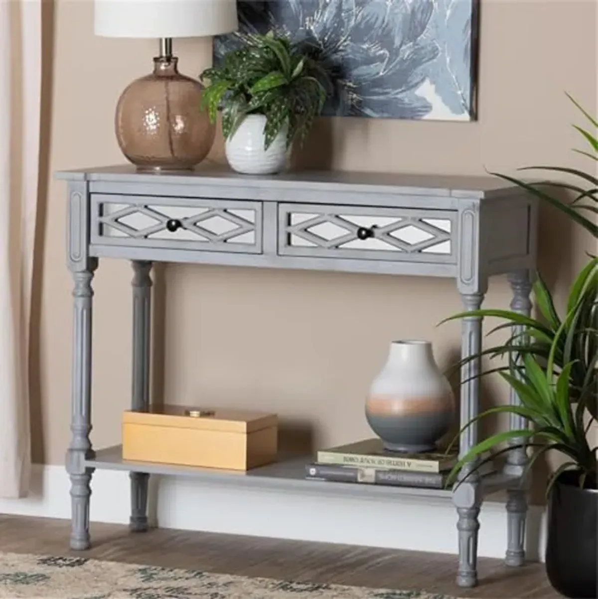 Baxton Studio Gellert Classic and Traditional Grey Finished Wood 2-Drawer Console Table