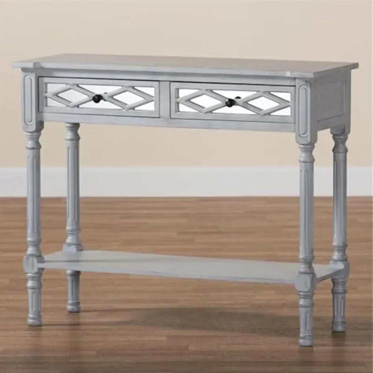 Baxton Studio Gellert Classic and Traditional Grey Finished Wood 2-Drawer Console Table