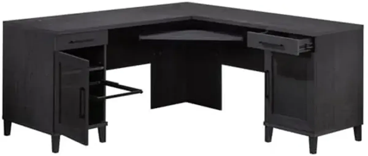 Sauder Tiffin Line Coastal Engineered Wood L-Desk in Raven Oak