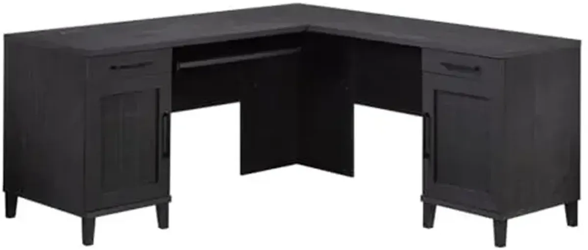 Sauder Tiffin Line Coastal Engineered Wood L-Desk in Raven Oak