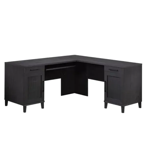 Sauder Tiffin Line Coastal Engineered Wood L-Desk in Raven Oak