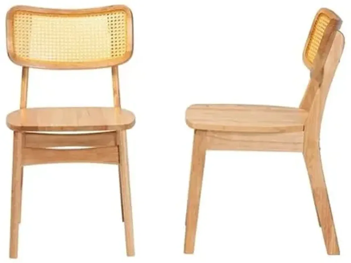 Baxton Studio Tadeo 17.7" Wood and Rattan Dining Chair in Oak Brown (Set of 2)