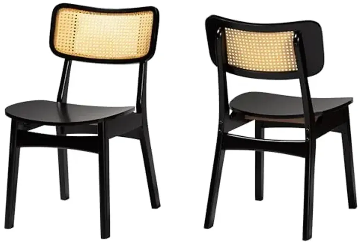 Baxton Studio Tafari Mid-Century Modern Dark Brown Finished Wood and Rattan 2-Piece Dining Chair Set