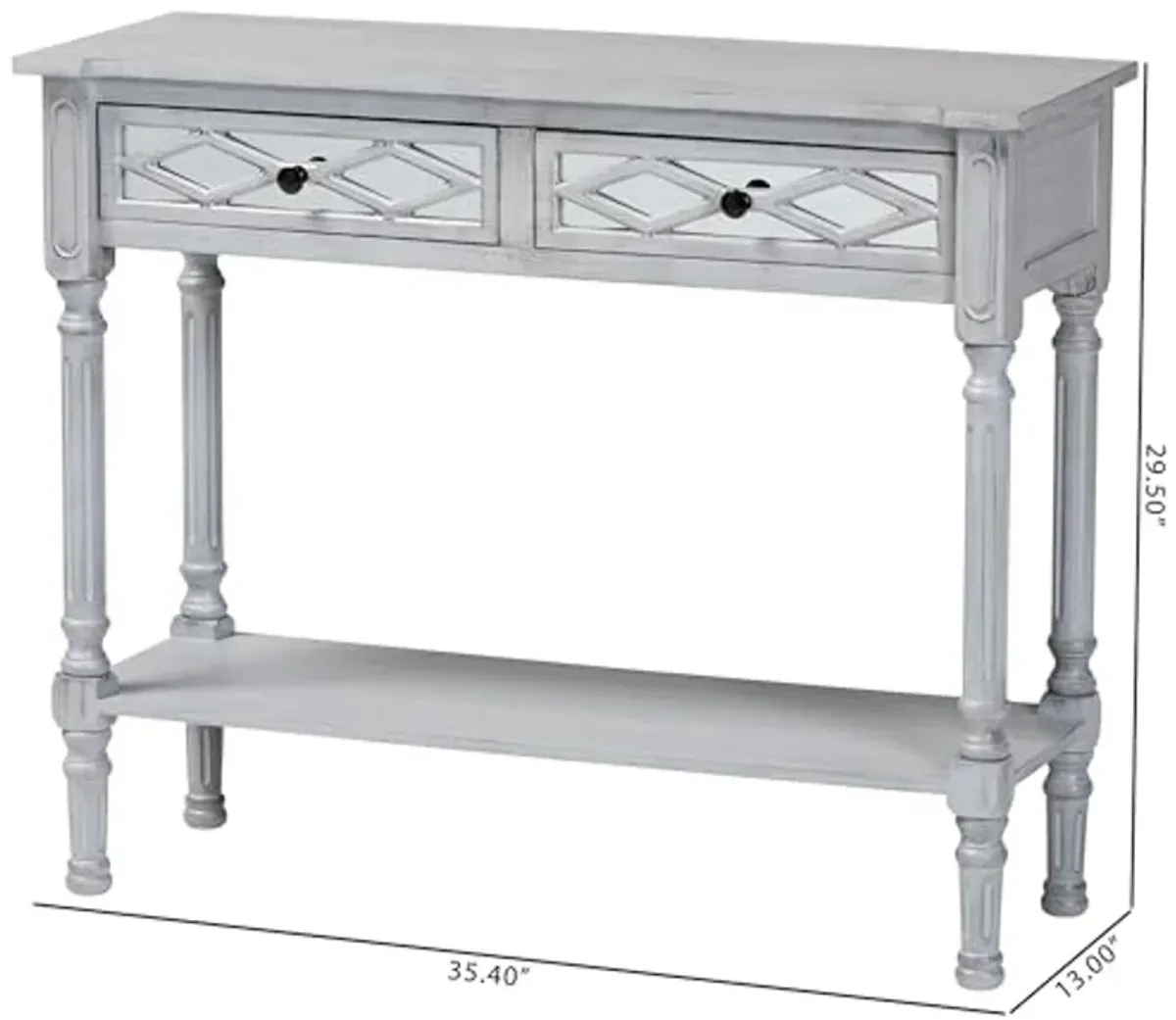 Baxton Studio Gellert Console Table, 2-Drawer, Grey/Mirror